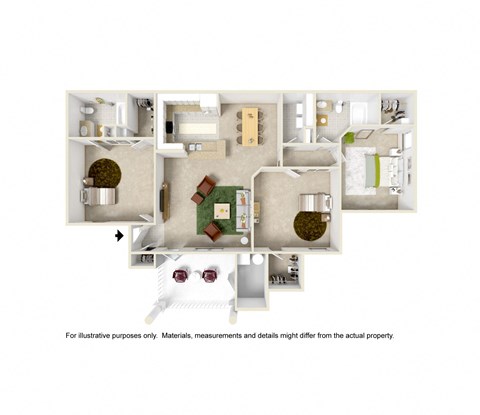Floor plan for 3 beds, 2 baths, 1326 sqft